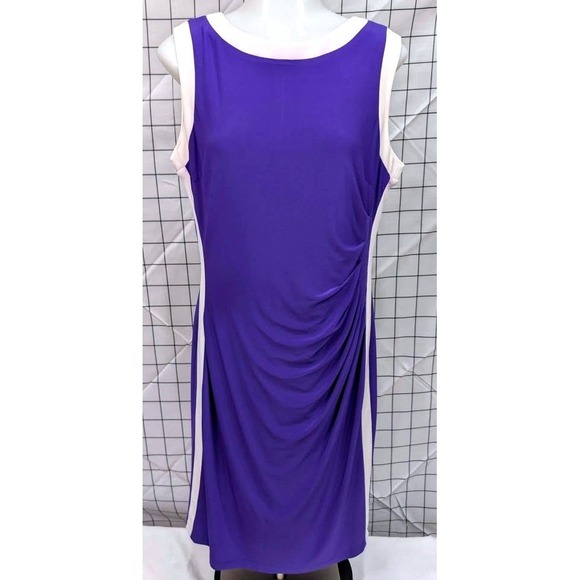 Chaps Dresses & Skirts - Chaps~Purple/White Color‎ Block /Sleeveless/Crew Neck/Ruching Waist~Size Large